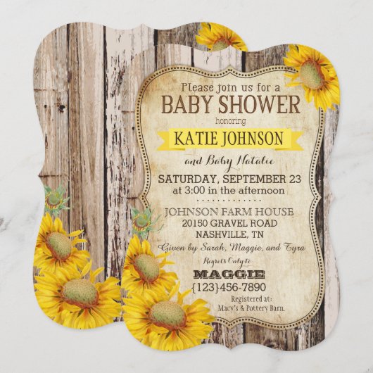 Landelijke zonnebloemen en Baby shower van bijtend Kaart (Voorkant / Achterkant)