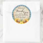 Landelijke zonnebloemen en Gingham Check Bedankt Ronde Sticker (Tas)