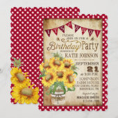 Landelijke zonnebloemen en Gingham Check Birthday Kaart (Voorkant / Achterkant)