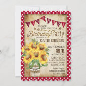 Landelijke zonnebloemen en Gingham Check Birthday Kaart (Voorkant)