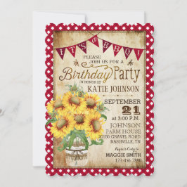 Landelijke zonnebloemen en Gingham Check Birthday Kaart