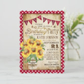 Landelijke zonnebloemen en Gingham Check Birthday Kaart (Staand voorkant)