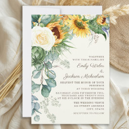Landelijke zonnebloemen Eucalyptus Witte Rozen Bru Kaart