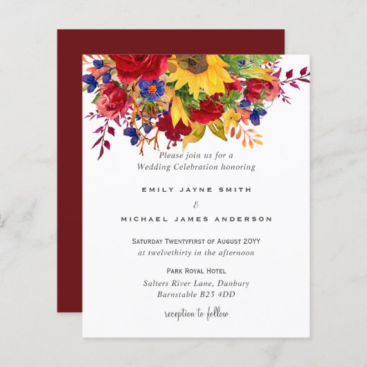 Landelijke zonnebloemen Geel Rood Blauw Bloemige T (Voorkant / Achterkant)