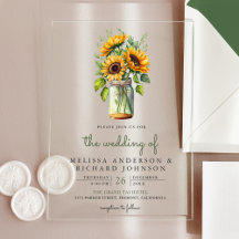 Landelijke zonnebloemen glazen bruiloft