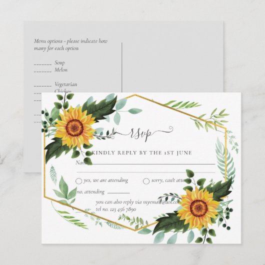 Landelijke Zonnebloemen Groene Huwelijksbudget Briefkaart (Voorkant / Achterkant)