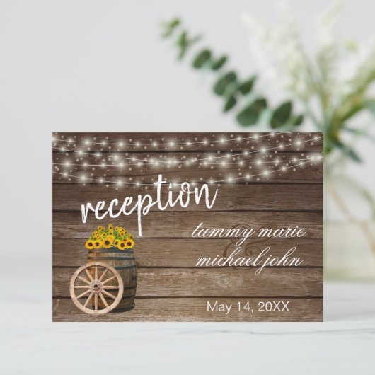 Landelijke zonnebloemen in houten vat - Ontvangsth Kaart (Staand voorkant)