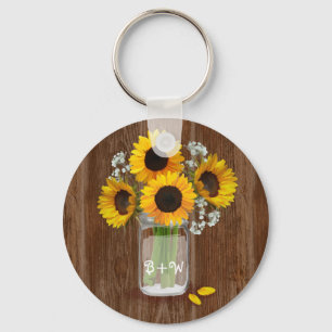 Landelijke zonnebloemen in Mason Jar Sleutelhanger