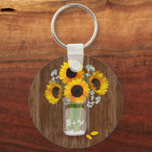 Landelijke zonnebloemen in Mason Jar Sleutelhanger (Voorkant)