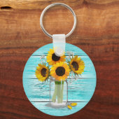 Landelijke zonnebloemen in Mason Jar Sleutelhanger (Voorkant)