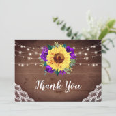 Landelijke zonnebloemen Kant Paarse bloem houten b Bedankkaart (Staand voorkant)