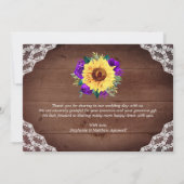 Landelijke zonnebloemen Kant Paarse bloem houten b Bedankkaart (Achterkant)