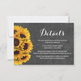 Landelijke zonnebloemen krijtbord huwelijksdetails kaart