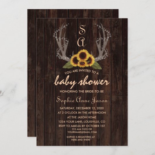 Landelijke Zonnebloemen met Geweien Baby Shower Kaart (Voorkant / Achterkant)