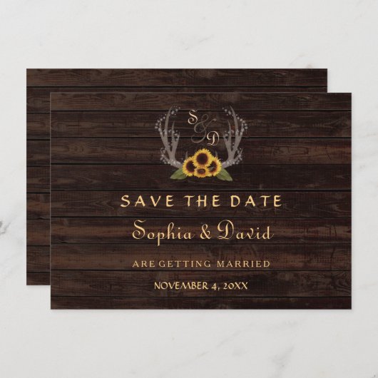 Landelijke Zonnebloemen met Geweien Save the Date (Voorkant / Achterkant)