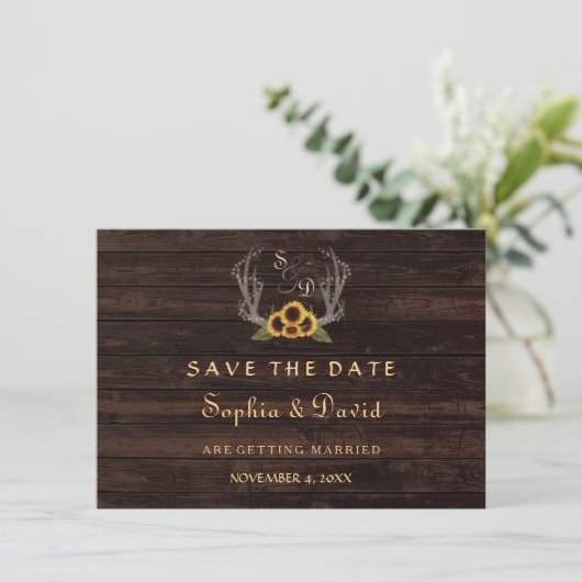 Landelijke Zonnebloemen met Geweien Save the Date (Staand voorkant)