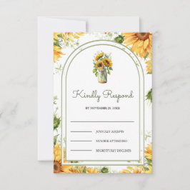 Landelijke zonnebloemen metsonestaart boog bruilof RSVP kaartje