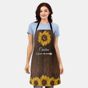 Landelijke zonnebloemen monogram houten keuken schort