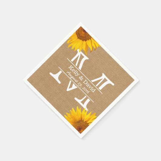 Landelijke Zonnebloemen Monogram Vlas Linnen Rusti Servetten (Hoek)