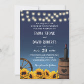 Landelijke zonnebloemen Navy Blue Rustic Wedding Kaart (Voorkant)