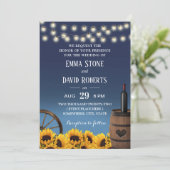 Landelijke zonnebloemen Navy Blue Rustic Wedding Kaart (Staand voorkant)