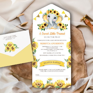 Landelijke Zonnebloemen Olifant Baby Shower All In One Uitnodiging
