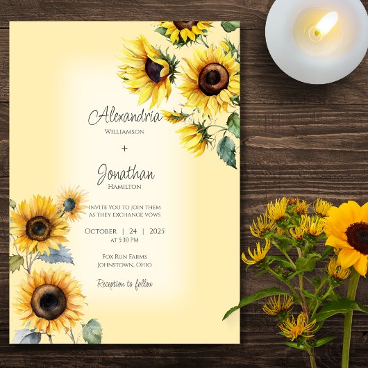 Landelijke zonnebloemen op vervaagde lichtgouden t kaart