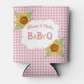 Landelijke zonnebloemen Roze geruite BBQ Baby Q Blikjeskoeler (Voorkant)