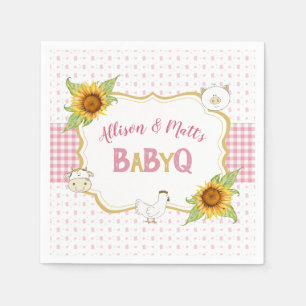 Landelijke zonnebloemen Roze Gingham Baby Q Barbec Servet