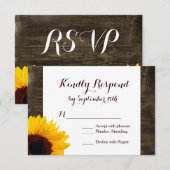 Landelijke zonnebloemen Rustige Wood Weddenschappe RSVP Kaartje (Voorkant / Achterkant)