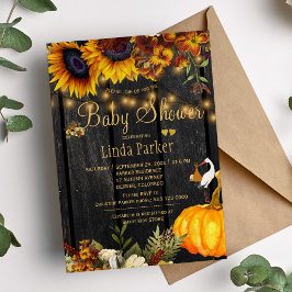 Landelijke zonnebloemen schuur hout herfst babysho kaart