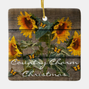 Landelijke zonnebloemen vlinders schuur bord keramisch ornament