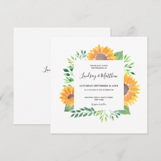 Landelijke zonnebloempirisbruiloft kaart (Voorkant / Achterkant)