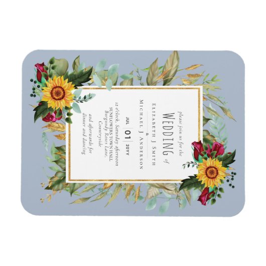 Landelijke Zonneschappen Burgundyrozen Bruiloft Magneet (Horizontaal)