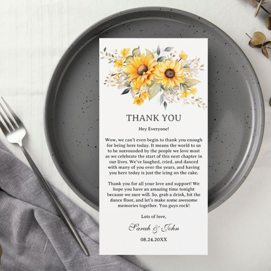 Landelijke Zonneschijn Huwelijksfeest Tafels Bedankkaart