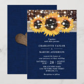Landelijke Zonneschijnbloem Donkerblauwe Bruiloft Kaart (Voorkant / Achterkant)