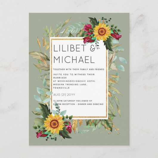 Landelijke zonnestralen burgundyrozen bruiloft briefkaart (Voorkant)