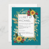 Landelijke zonnestralen burgundyrozen bruiloft briefkaart (Voorkant / Achterkant)