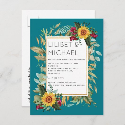 Landelijke zonnestralen burgundyrozen bruiloft briefkaart (Voorkant / Achterkant)