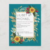 Landelijke zonnestralen burgundyrozen bruiloft briefkaart (Voorkant)