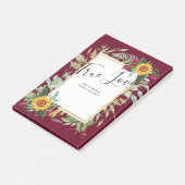 Landelijke zonnestralen burgundyrozen bruiloft post-it® notes (Schuin)