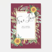 Landelijke zonnestralen burgundyrozen bruiloft post-it® notes (Voorkant)