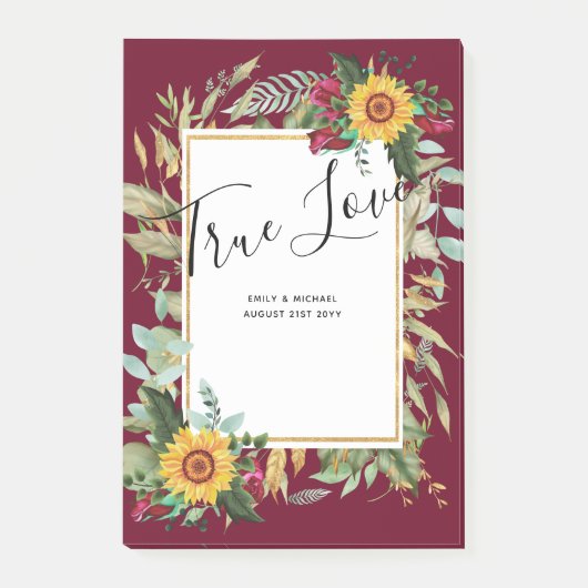 Landelijke zonnestralen burgundyrozen bruiloft post-it® notes (Voorkant)