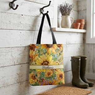 Landelijke zonnestralen in waterverf stijl tote bag