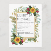 Landelijke zonnestromen bordeauxrozen bruiloft briefkaart (Voorkant)