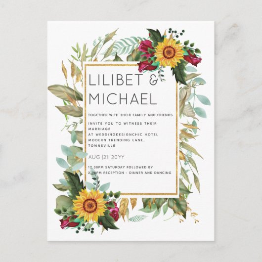 Landelijke zonnestromen bordeauxrozen bruiloft briefkaart (Voorkant)