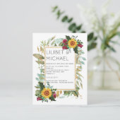 Landelijke zonnestromen bordeauxrozen bruiloft briefkaart (Staand voorkant)