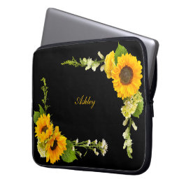 Landelijke zonnestromen op zwart met naam laptop sleeve