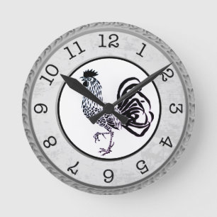 Landelijke Zwarte Haan Ronde Wandklok