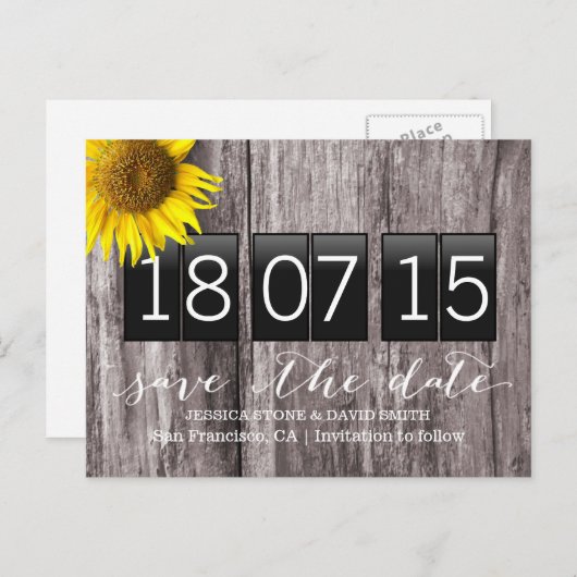 Landenachtergrond zonnebloempitten Opslaan datum Aankondigingskaart (Voorkant / Achterkant)